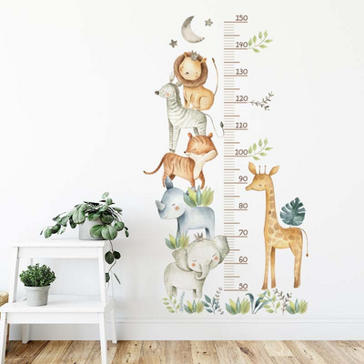 Large African Animals Height Measure Wall Stickers for Kids Boys Baby Room Decoration Cute Elephant Giraffe Wall Decals Nursery