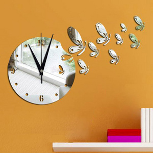 Creative 3D butterfly Acrylic Digital Mirror Wall Clock Stylish Living Room Sofa Mute Home Wall Sticker Wall Clock