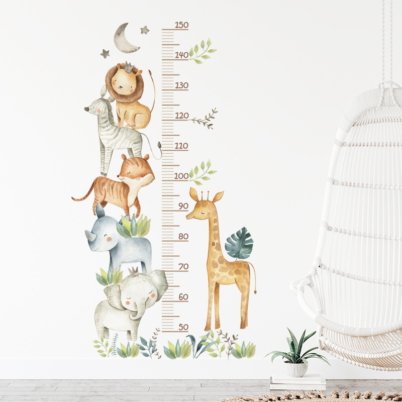 Large African Animals Height Measure Wall Stickers for Kids Boys Baby Room Decoration Cute Elephant Giraffe Wall Decals Nursery