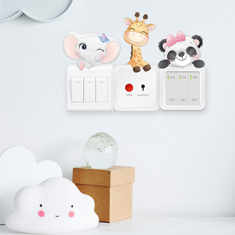 4pcs/set Switch Stickers for Kids Room Cartoon Elephant Rabbit Panda Giraffe Wall Decals Power Socket Stickers Baby Room Decor