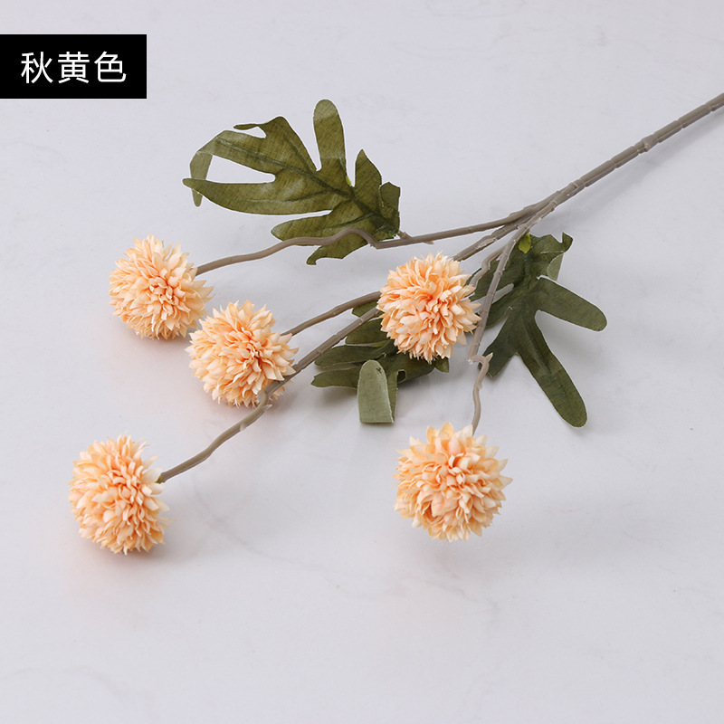 Factory 5 Head Silk Dandelion Flower Ball Chrysanthemum Artificial Flowers Long Branch For Home Wedding Decorations Fake Flower