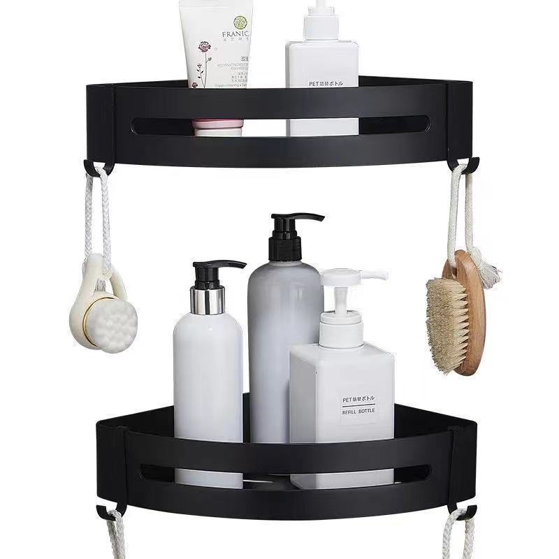 Triangle Towel Shower Storage Rack Black Corner Shelves Wall Mounted Aluminum Shampoo Holder No Drill Bathroom Shelf Organizer