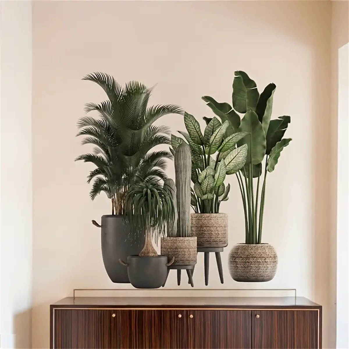 Tropical Oasis Wall Stickers Vibrant Green Plant Potted Design Self-Adhesive Removable Decor for Bedroom Living Room Porch