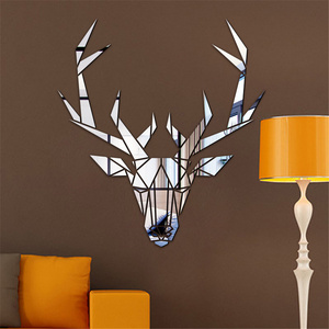 3D Deer Head Mirror Wall Sticker DIY Multiple Sizes Acrylic Mirror Stickers Mural Removable Art Decal Living Room Bedroom Decor