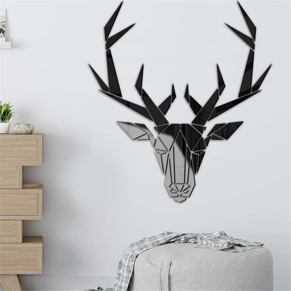 3D Deer Head Mirror Wall Sticker DIY Multiple Sizes Acrylic Mirror Stickers Mural Removable Art Decal Living Room Bedroom Decor