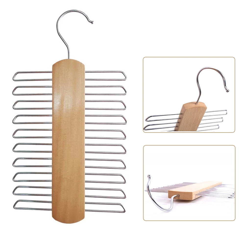 Ties Hanger Holder Rack Silk Scarf Belt Organizer Cabinet Wooden Storage Hanging Rack Storage Holder For Wardrobe Closet 20 Bar