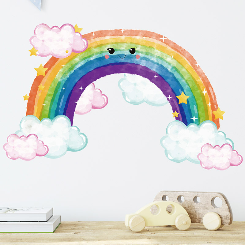 Cartoon Pastel Rainbow Clouds Custom Name Wall Decal Girl Nursery Removable Vinyl Wall Sticker Kids Bedroom Home Decor Gifts