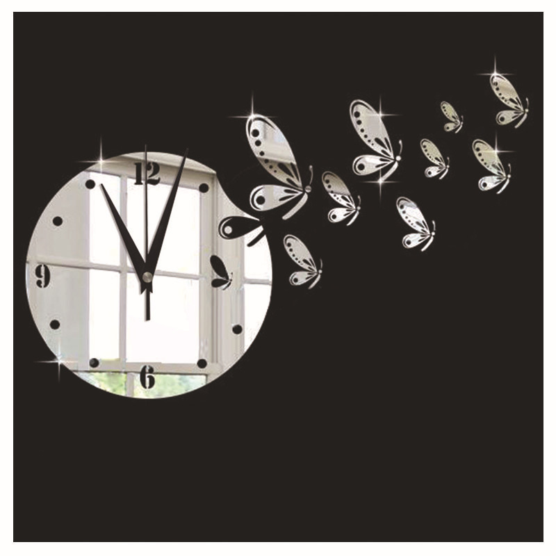 Creative 3D butterfly Acrylic Digital Mirror Wall Clock Stylish Living Room Sofa Mute Home Wall Sticker Wall Clock