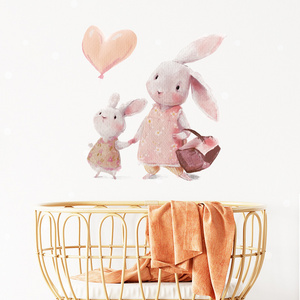 Cute Bunny Wall Stickers for Kids Rooms Girls Boys Baby Room Bedroom Decoration Kawaii Cartoon Rabbit Wallpaper Nursery Decor