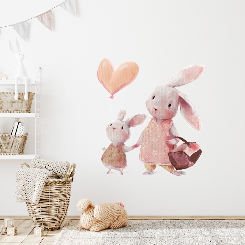 Cute Bunny Wall Stickers for Kids Rooms Girls Boys Baby Room Bedroom Decoration Kawaii Cartoon Rabbit Wallpaper Nursery Decor