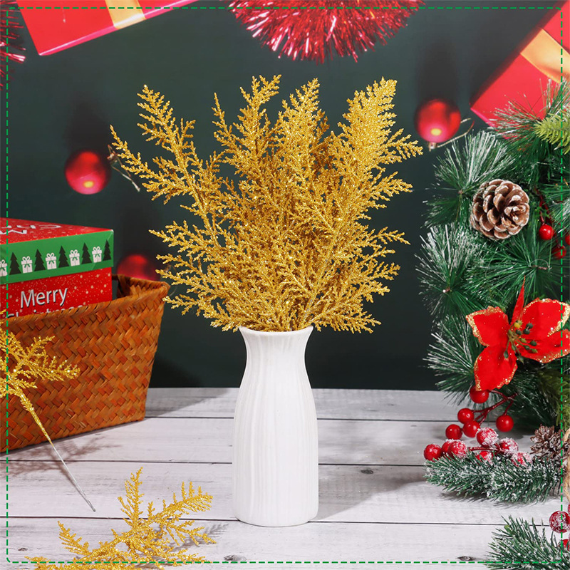 Christmas Artificial Pine Branches Greenery Stems Pine Needles Twig For Xmas Vase Filler Home Garland DIY Wreath Decoration