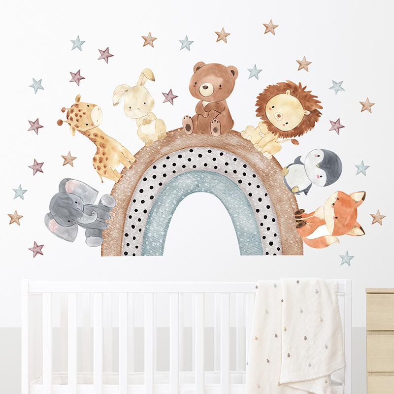 Cartoon Animal Wall Stickers Wall Decals for Kids Room Decoration Elephant Lion Giraffe Wall Stickers for Baby Room Home Decor