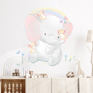 Cute Elephant Wall Decals Baby Nursery Room Children's Room Wall Decor Rainbow Wall Stickers for Kids Room Bedroom Kindergarten