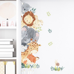 Cartoon Animal Door Stickers Wall Decals for Kids Room Decoration Elephant Lion Giraffe Wall Stickers for Baby Room Door Decor