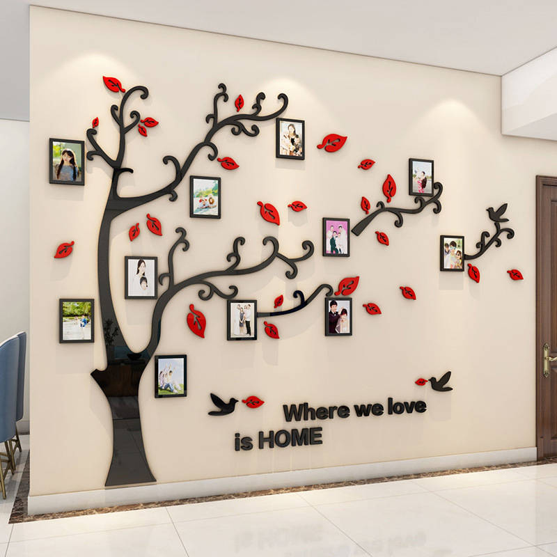 High Quality 3D Acrylic Photo Frame Memory Tree Decoration Living Room Sofa Restaurant 3D Wall Stickers Decor for Kindergarten