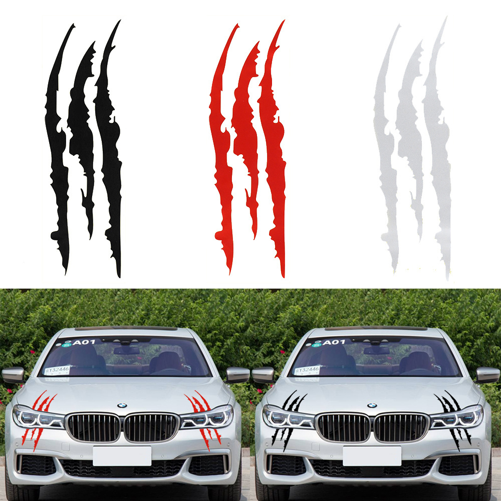 40cm*12cm Black/White/Red Car Reflective Monster Sticker Scratch Stripe Claw Marks Auto Headlight Vinyl Decal Car Styling