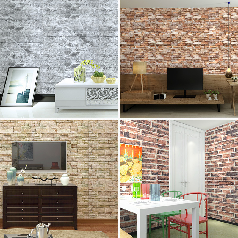 3D Self-Adhesive Wallpaper 38*35cm Continuous Waterproof Foam Brick Wall Stickers Living Room Bedroom Children's Room Home Decor