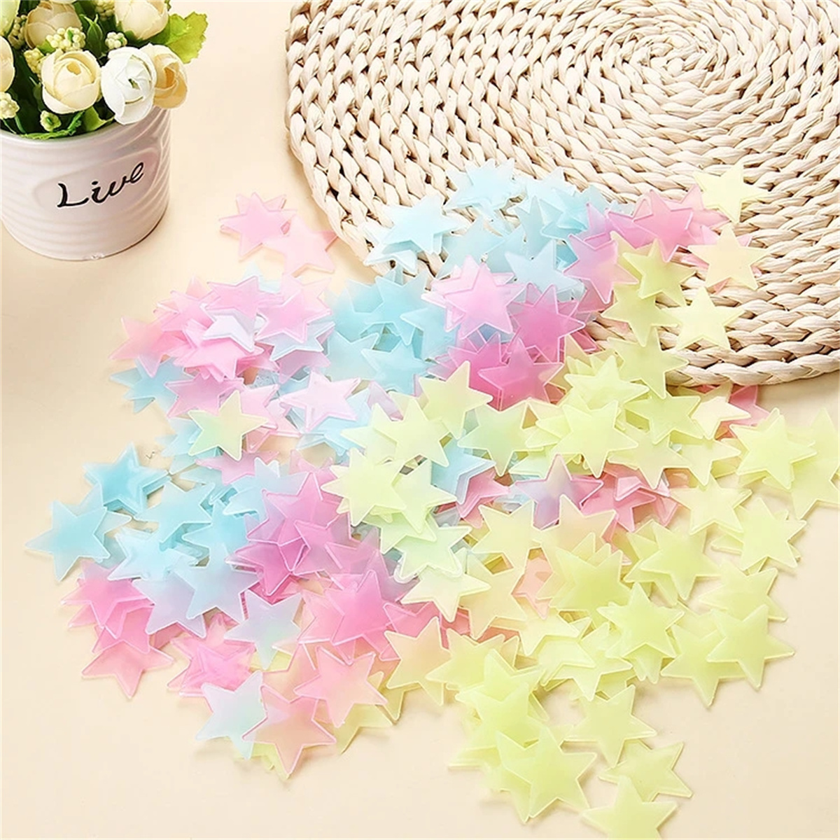 Glow in The Dark Luminous Stars Wall Stickers for Ceiling  Adhesive 200pcs 3D Glowing Stars and 1pc Moon for Kids Bedroom Decor