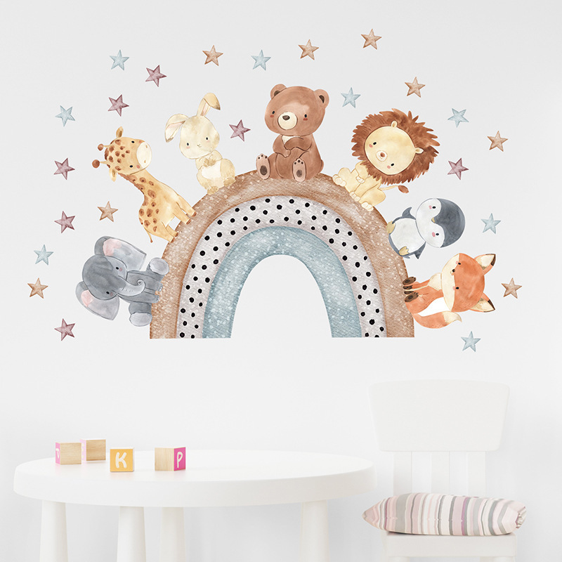 Cartoon Animal Wall Stickers Wall Decals for Kids Room Decoration Elephant Lion Giraffe Wall Stickers for Baby Room Home Decor