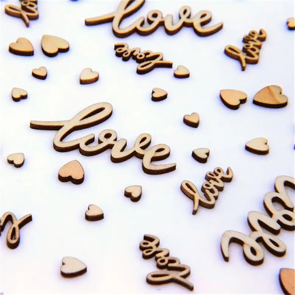 100pcs Wooden Love Confetti & Hearts Rustic Charm Wedding Decorations DIY Craft Cutouts Heartfelt Party Small DIY Gift