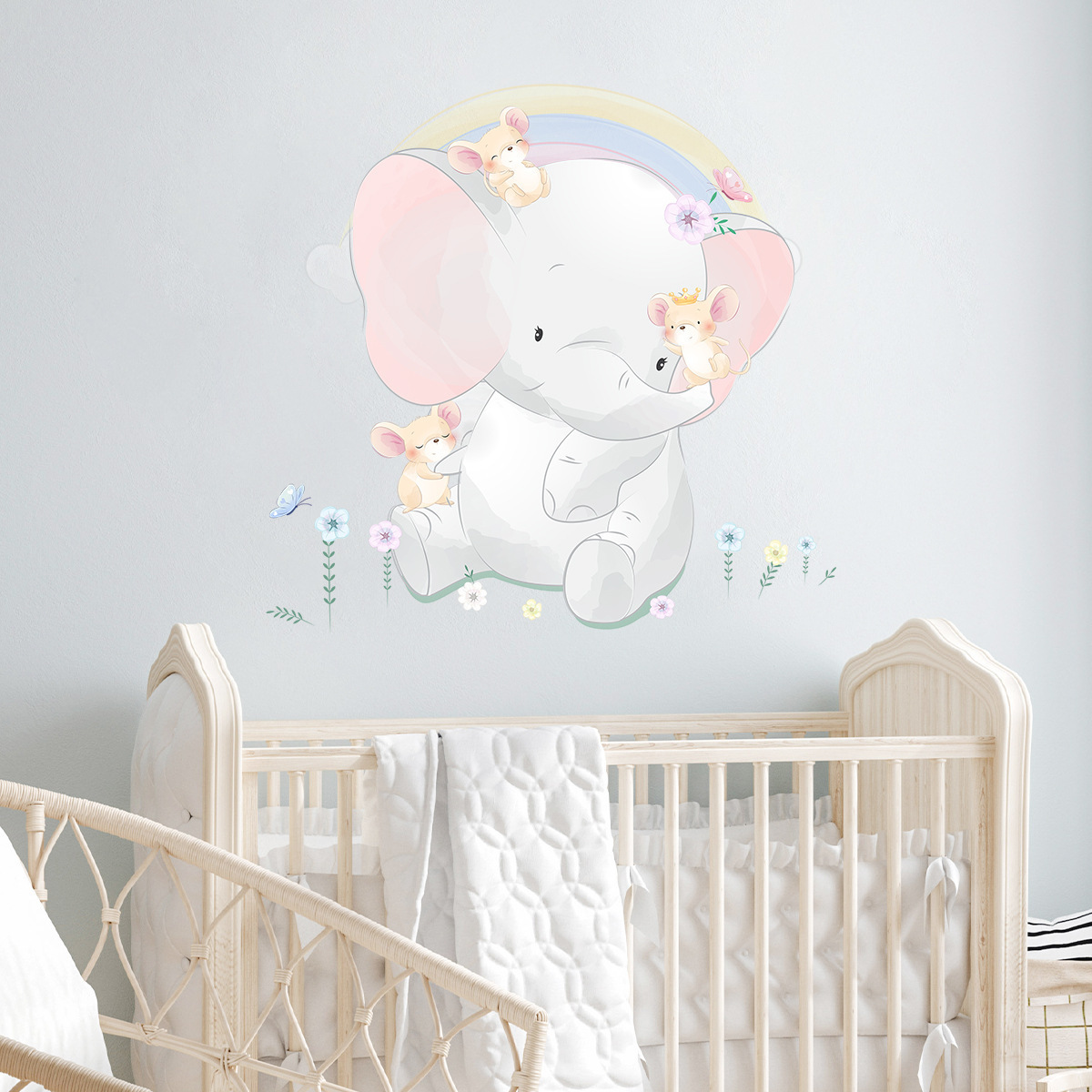 Cute Elephant Wall Decals Baby Nursery Room Children's Room Wall Decor Rainbow Wall Stickers for Kids Room Bedroom Kindergarten