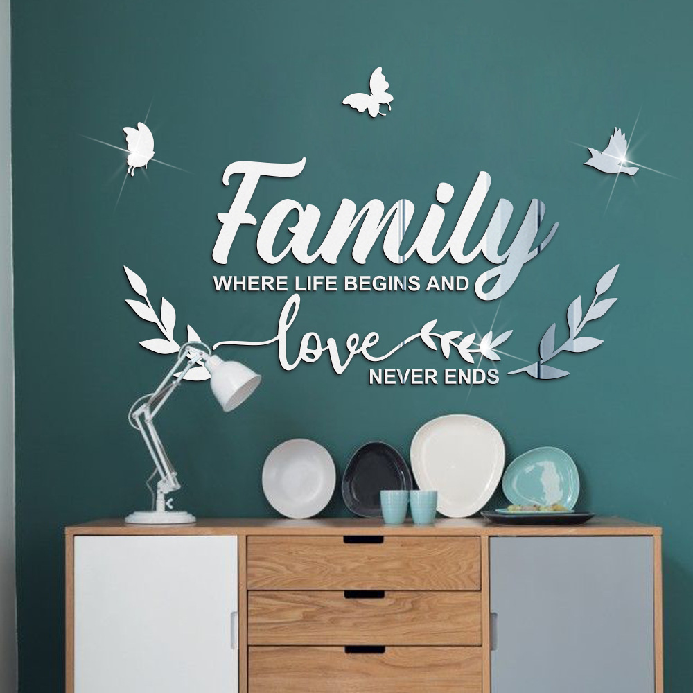 3D Wall Sticker Home Decor Family Butterfly Branch Combination Acrylic Mirror Sticker Mirror Wall Sticker Living Room Decor