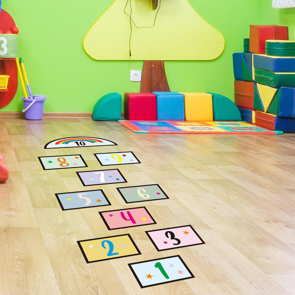 Funny Number Hopscotch Game Floor Stickers Creative Cartoon Lattice Floor Decals for Kids DIY Game Wall Decal for Bedroom