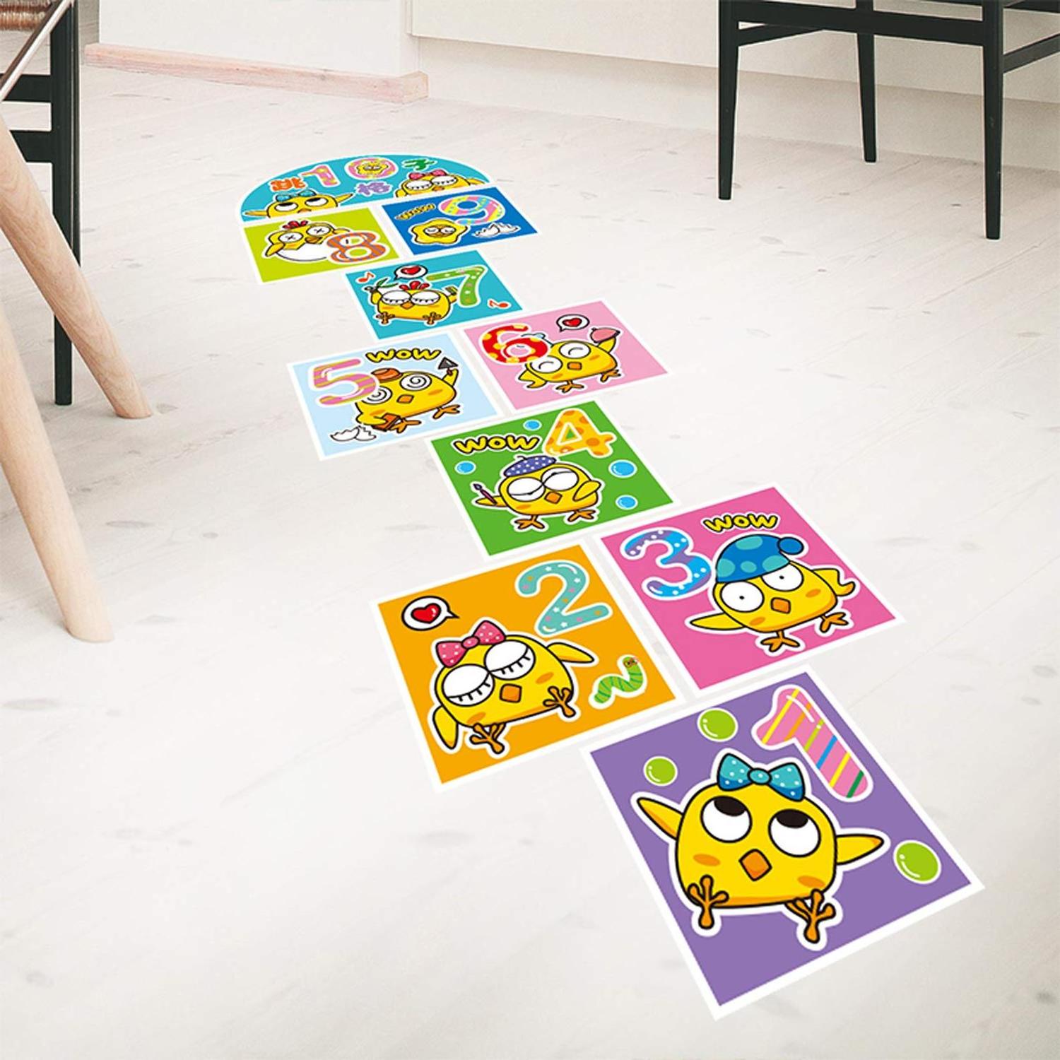 Funny Number Hopscotch Game Floor Stickers Creative Cartoon Lattice Floor Decals for Kids DIY Game Wall Decal for Bedroom