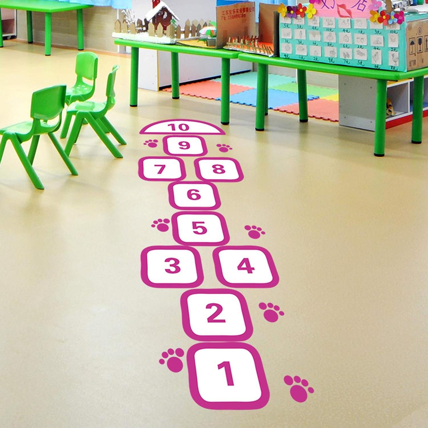 Funny Number Hopscotch Game Floor Stickers Creative Cartoon Lattice Floor Decals for Kids DIY Game Wall Decal for Bedroom