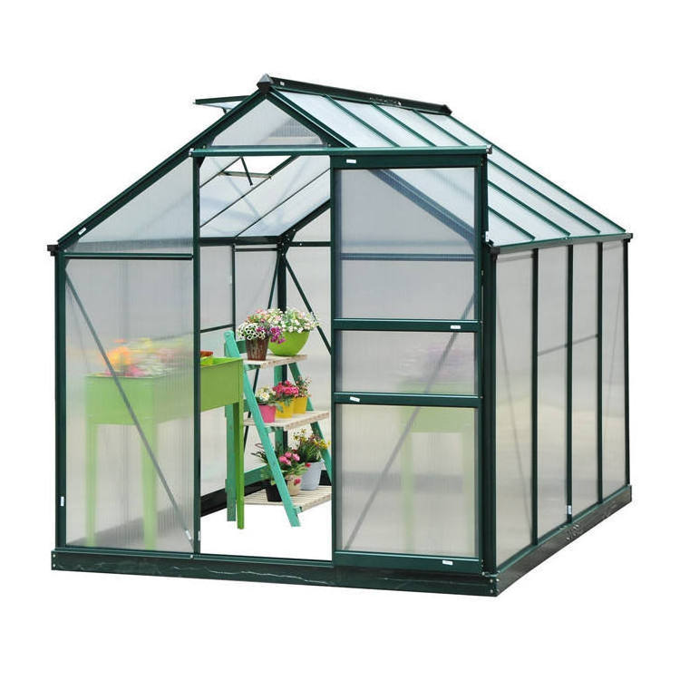 Easily Assembled Waterproof Walk-in Aluminum frame Polycarbonate Garden Aluminum Greenhouse with single sliding door