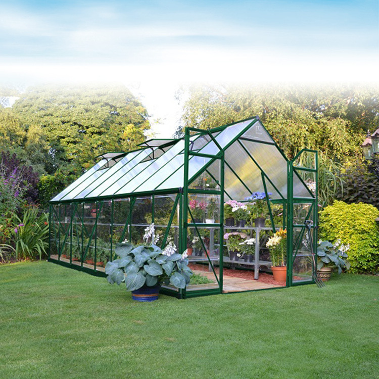 Easily Assembled Waterproof Walk-in Aluminum frame Polycarbonate Garden Aluminum Greenhouse with single sliding door