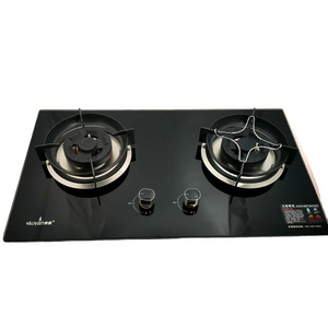 Hot Sell 2 Burner Brass Gas Stove With Tempered Glass Top