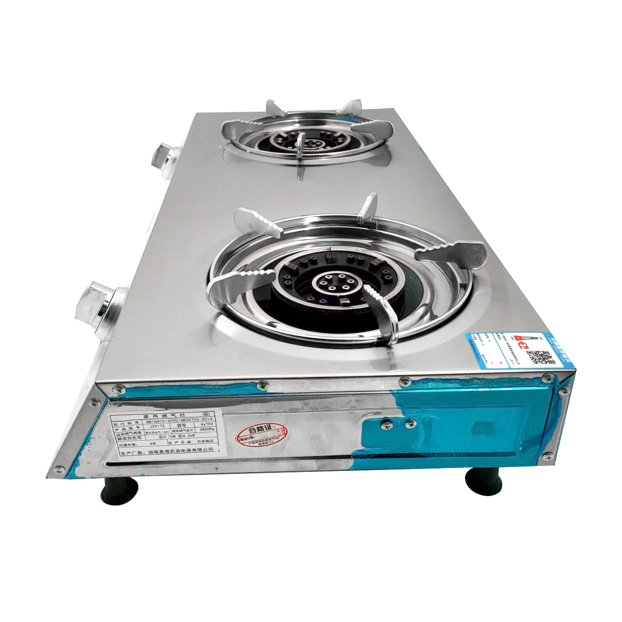 stainless steel gas cooking stove with double burner kitchen appliance