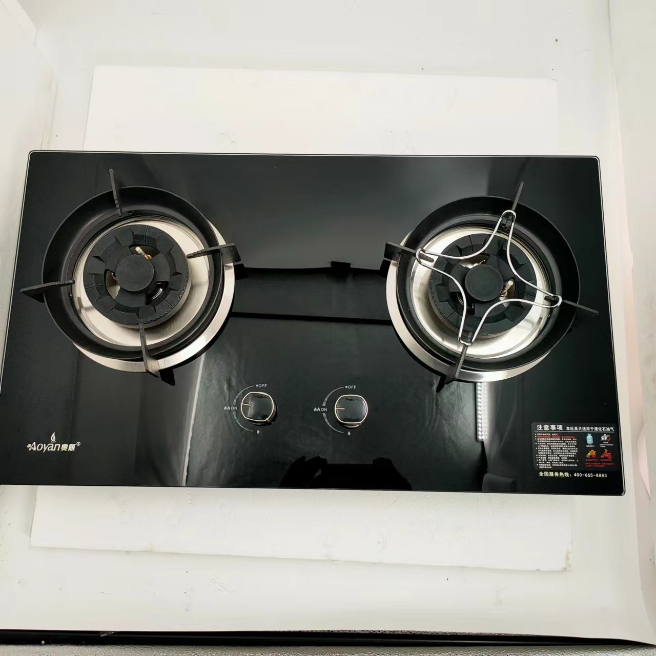 Hot Sell 2 Burner Brass Gas Stove With Tempered Glass Top