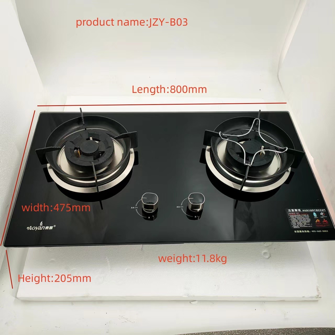 Hot Sell 2 Burner Brass Gas Stove With Tempered Glass Top