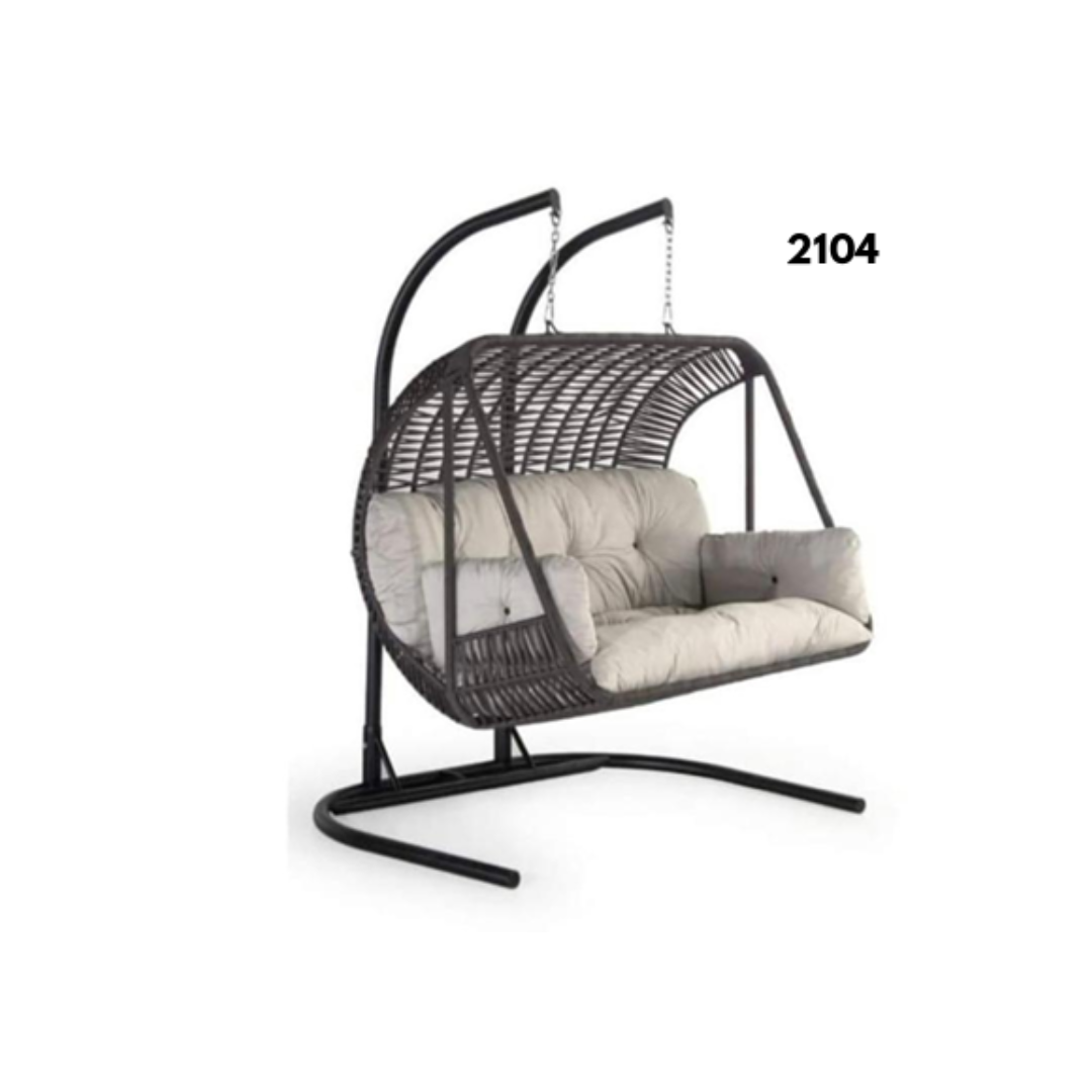 Outdoor Garden Furniture Modern Patio Rattan Swings Garden Double Rattan Hammock Hanging Round Egg Chair Swing With Stand Metal