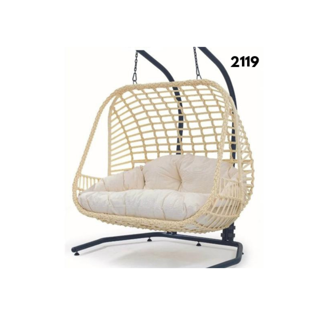 Outdoor Garden Furniture Modern Patio Rattan Swings Garden Double Rattan Hammock Hanging Round Egg Chair Swing With Stand Metal