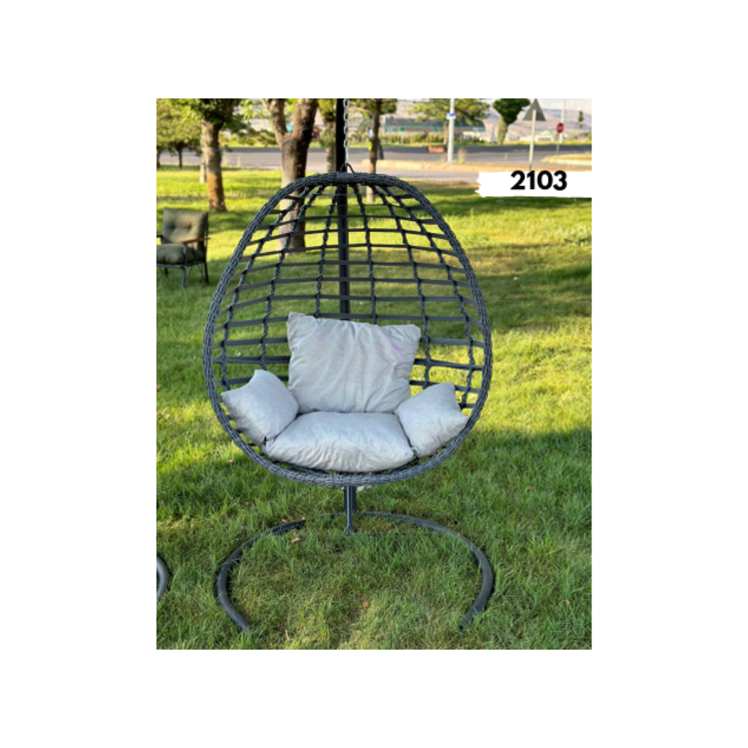 Outdoor Garden Furniture Modern Patio Rattan Swings Garden Double Rattan Hammock Hanging Round Egg Chair Swing With Stand Metal