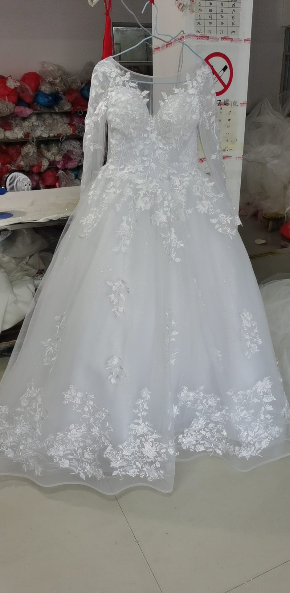 Real Picture Long sleeve White Ball Gown Wedding Dress 2022 Lace Appliques Lace Up Wedding Dresses 1M tail Plus Size Bridal Gown