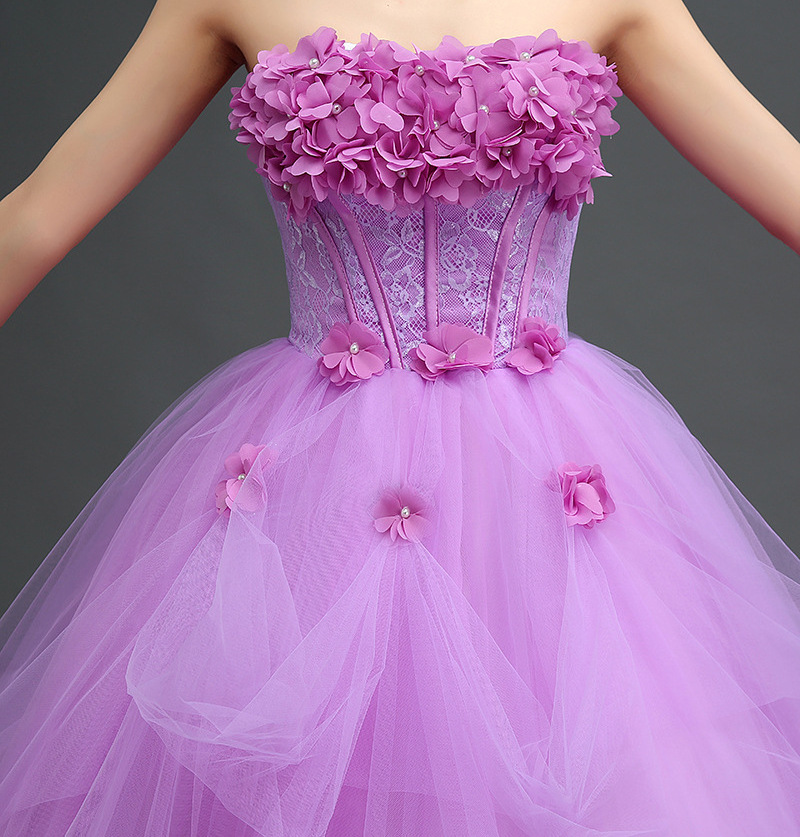 Spring New Arrival Flower Lace-Up Princess Prom Dress Puffy Purple Ball gown Wedding Dresses