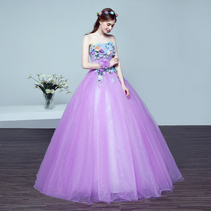 2018 New Korean Style Beaded Flower Purple Colored wedding dress Light blue Princess Wedding Gowns