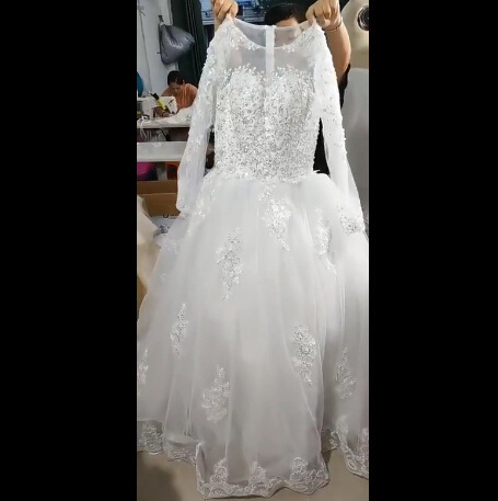 Embroidery Long Sleeve Wedding Dress Bridal Gowns Modest Muslim Wedding 2023 Customize Making Lace Plus Size Full Natural High