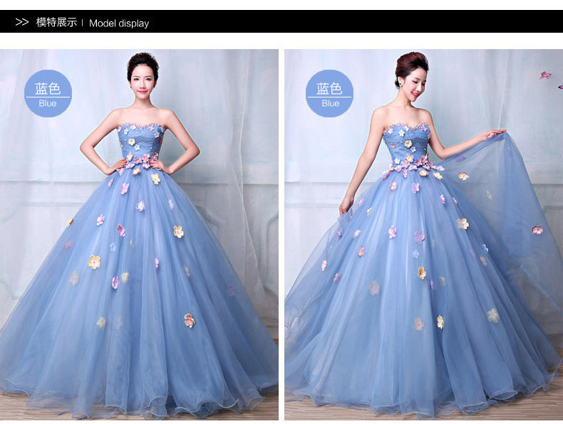 Beaded Flower Colored wedding dress 2018 New Korean Style Light blue Princess Wedding Gowns