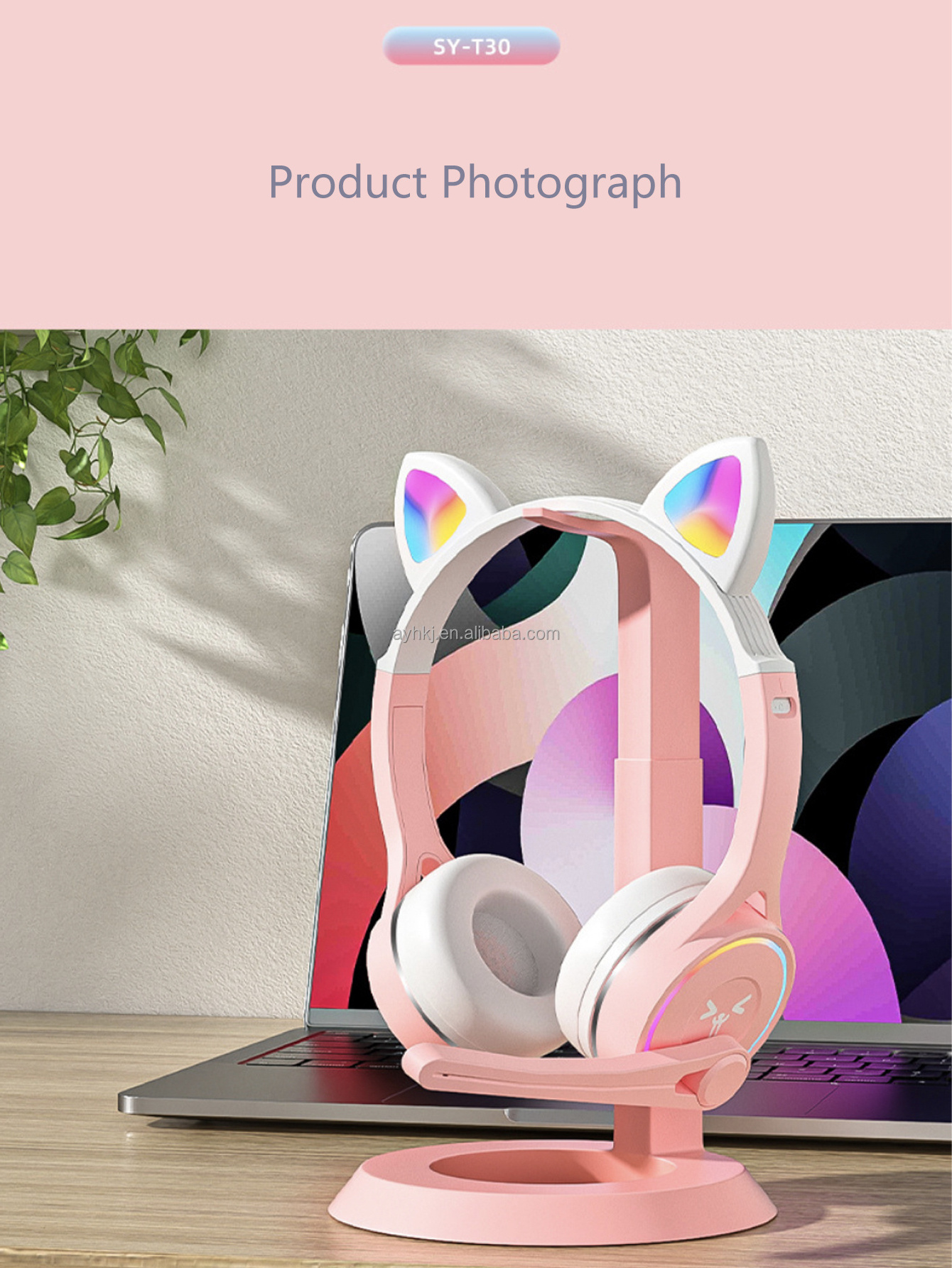 SY-T30 New Fashion 5G Bluetooth Rabbit Ear Headset Led Colorful Design for Party Cosplay Kids Gift