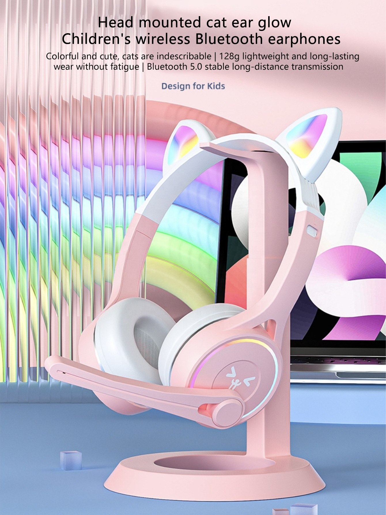 SY-T30 New Fashion 5G Bluetooth Rabbit Ear Headset Led Colorful Design for Party Cosplay Kids Gift