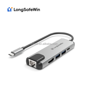 5 In 1 LAN Ethernet HDTV Type C PD 60W USB 3.0 Port Hubs for Macbook Air Pro 13.3 inch USB C Dock Station