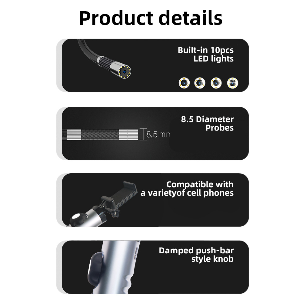 toilet industrial endoscope handheld 4K full hd 1080  with LED light waterproof borescepe endoscope usb hd mini endoscope camera