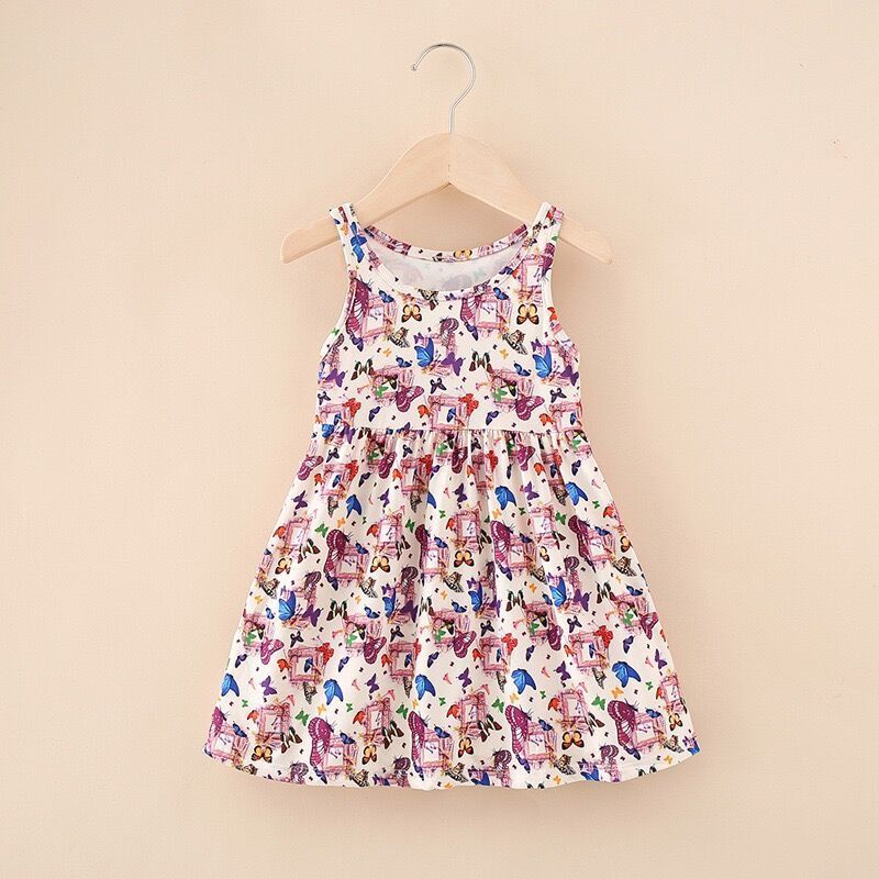 Toddler Kids Baby Girl Summer Princess Dress Sleeveless Floral Print Cotton Party Casual Clothes Dresses For Girls