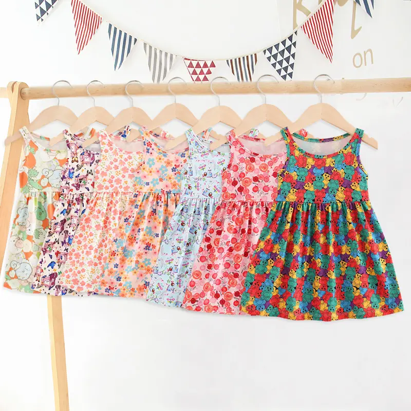 Toddler Kids Baby Girl Summer Princess Dress Sleeveless Floral Print Cotton Party Casual Clothes Dresses For Girls