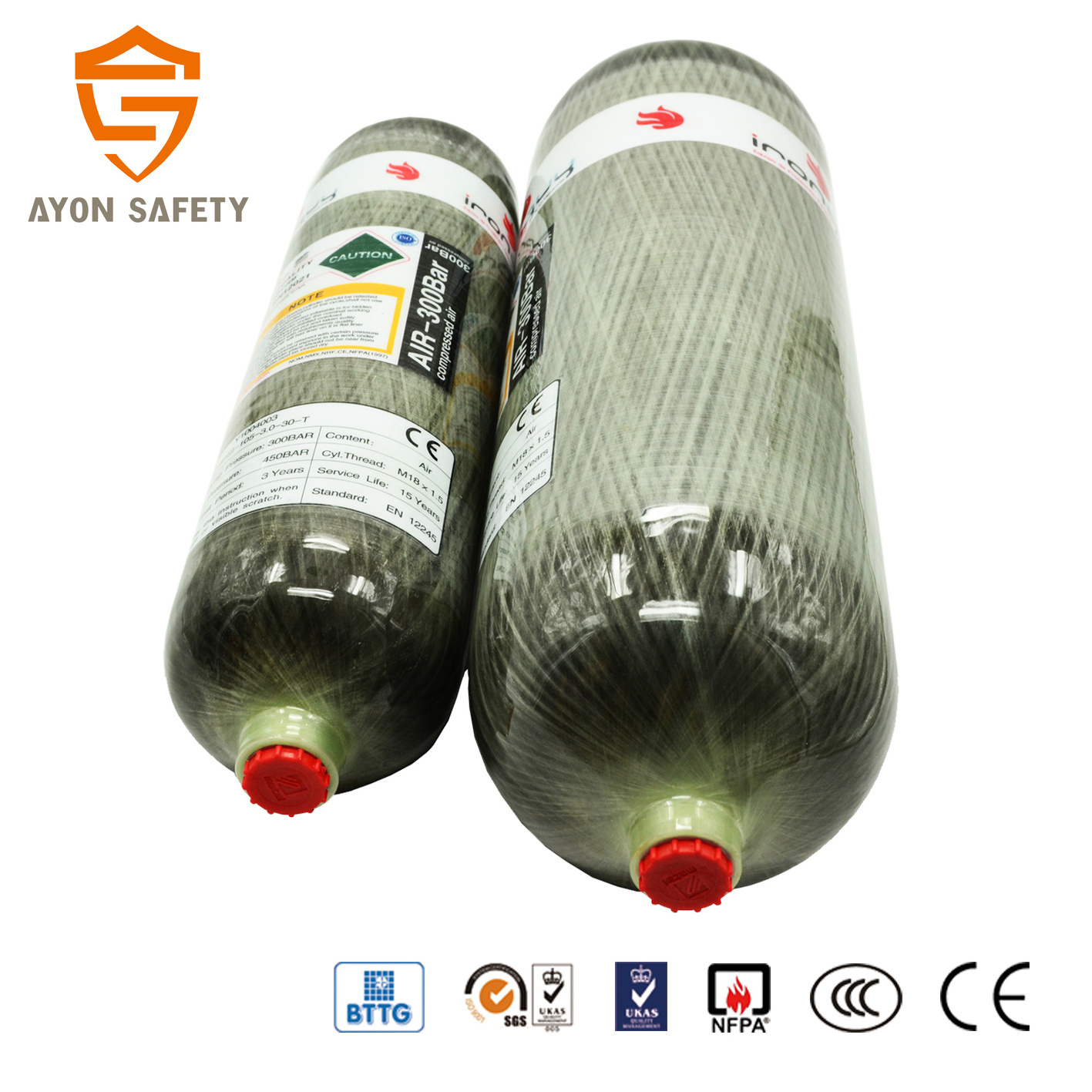 9L CE Hunting Equipment Carbon Fiber Cylinder High Pressure Diving Sport Shanghai Oxygen Pcp High Pressure Valve and Tank 30M Pa